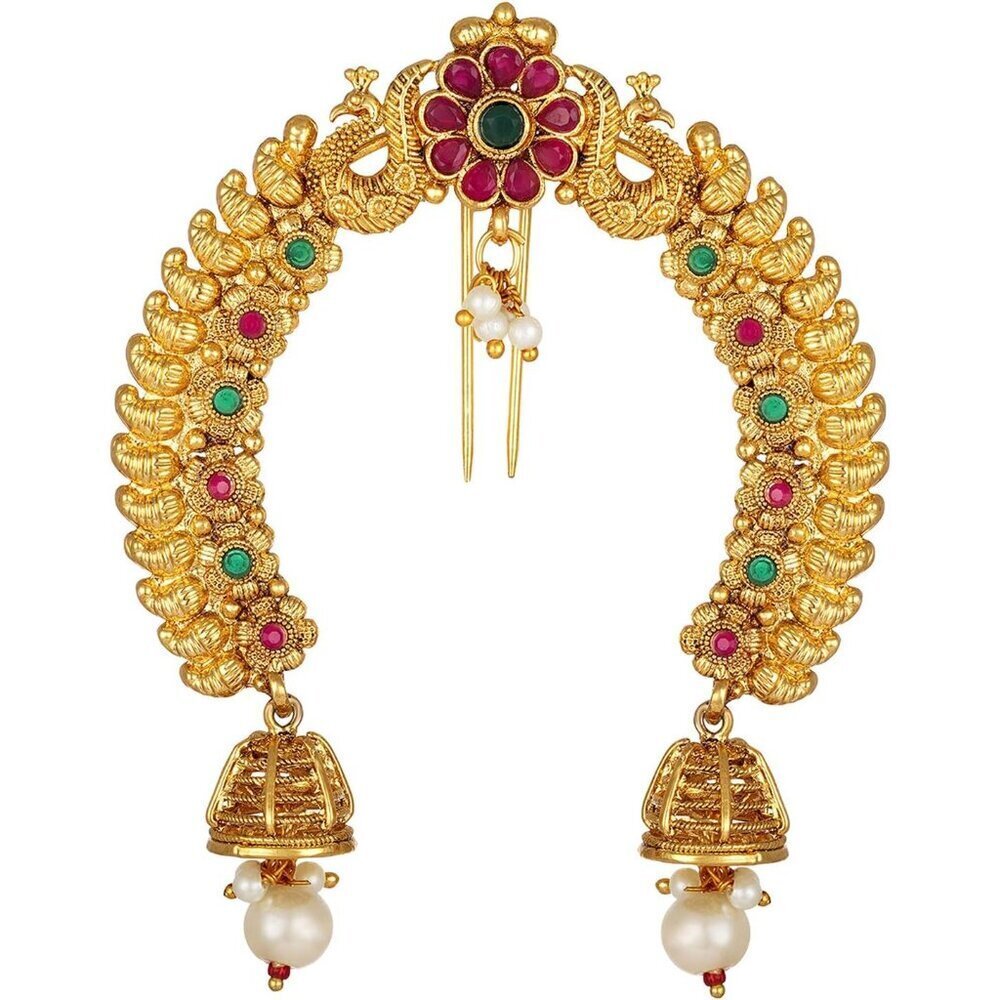 Indian Faux Pearl Kundan Brooch Peacock Design Traditional Wedding Jewelry